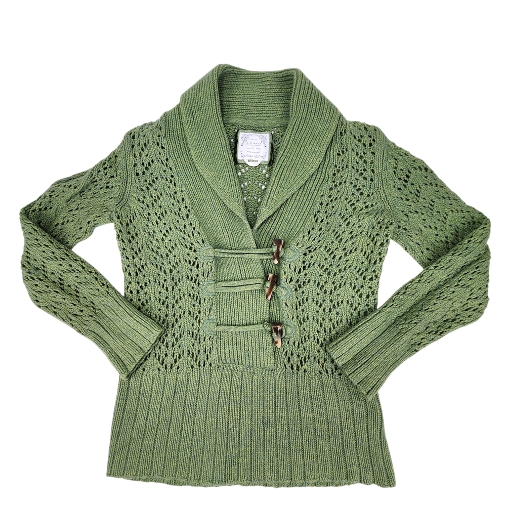 Old Navy Green Knit Shawl Collar Toggle Sweater